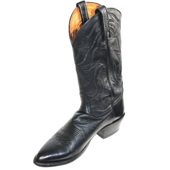 Lucchese 2000 Black Leather Western Embossed Mid-Calf Boot, Size 9 (D) - Picture 2 of 12